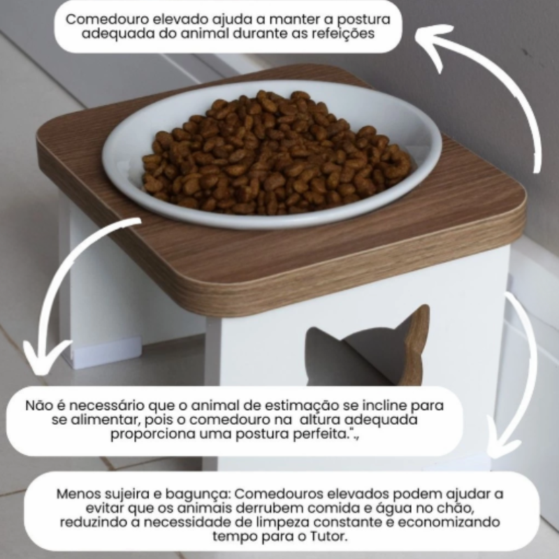 Comedouro Ergonômico Elevado Porcelana & Inox