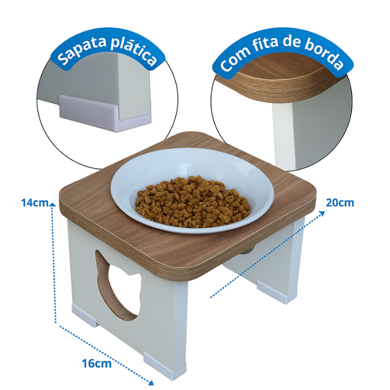 Comedouro Ergonômico Elevado Porcelana & Inox