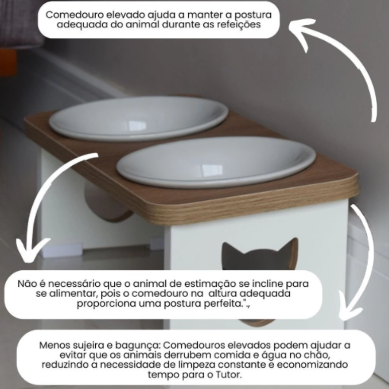 Comedouro Elevado Duplo Porcelana & Inox: Gatíssimo Duo Gourmet