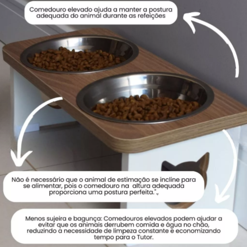 Comedouro Elevado Duplo Porcelana & Inox: Gatíssimo Duo Gourmet
