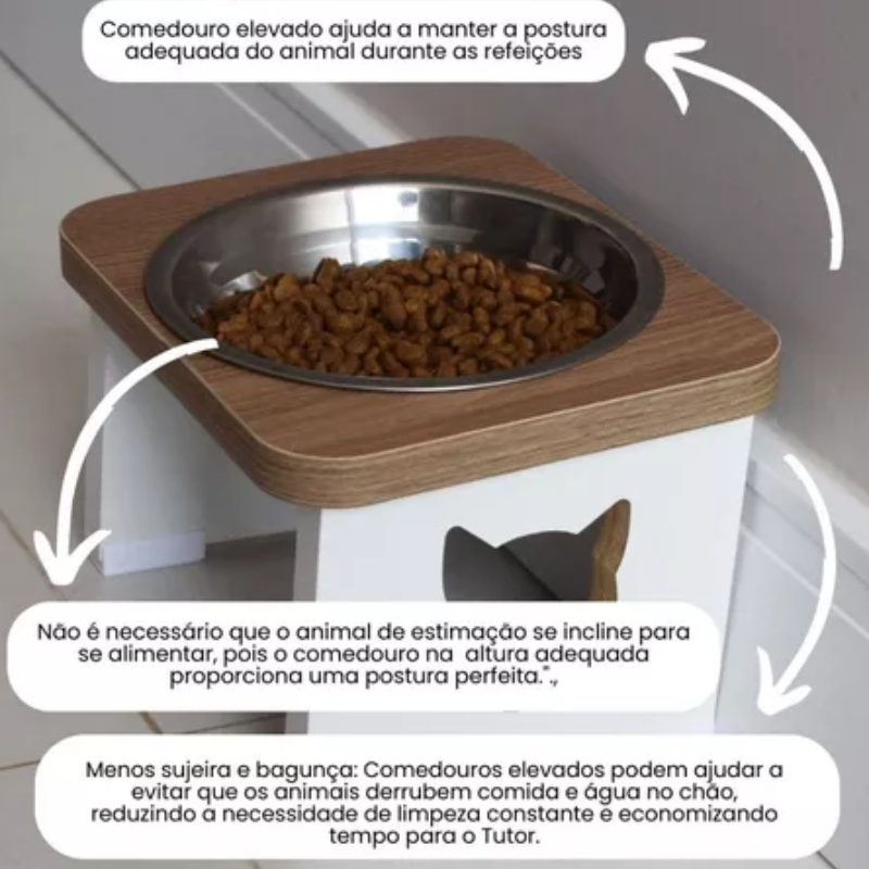 Comedouro Ergonômico Elevado Porcelana & Inox