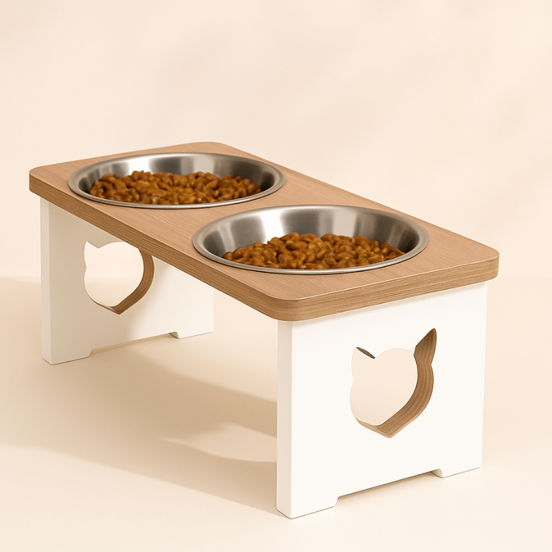 Comedouro Elevado Duplo Porcelana & Inox: Gatíssimo Duo Gourmet